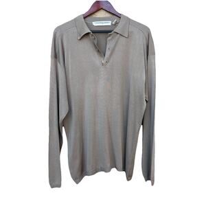 Vintage Jhane Barnes SWeater Mens Large Brown 100% Silk Collared Pullover FLAW